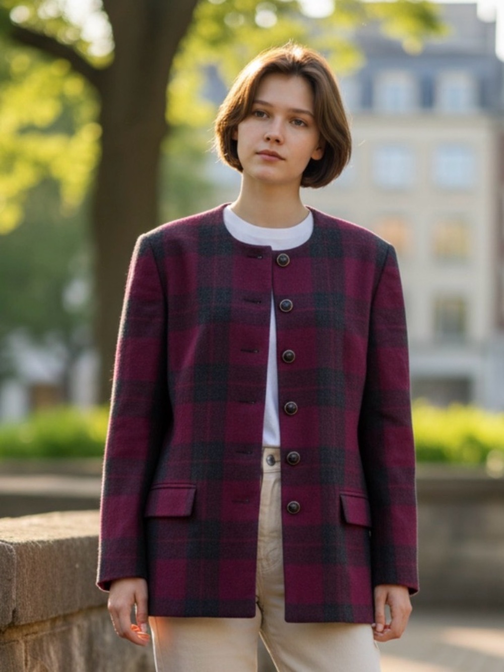 Adolfo Women’s 10 Vintage Plaid Tartan Wool Blend 6 Button Blazer‎ Jacket Career